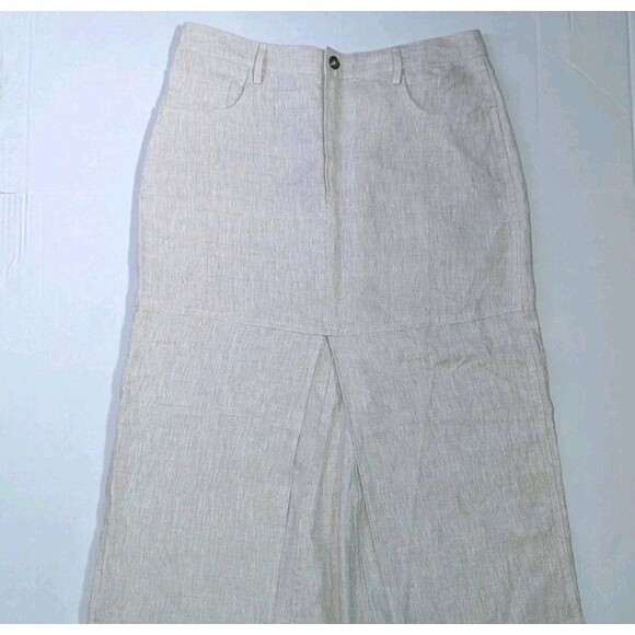 REFORMATION Tazz Linen Maxi Skirt 10 Front Slit Pockets Natural Oatmeal Beige - Picture 1 of 16